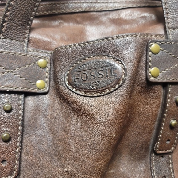Fossil Duffle Bag LUGGAGE Suitcase Leather Brown Top Handle NO SHOULDER STRAP - Picture 10 of 10